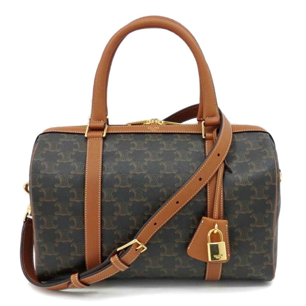 Celine Boston Bag Triomphe Canvas Calfskin W P